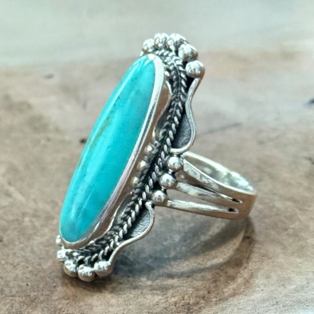 925 Sterling Silver Oval Ring with Turquoise! Sizes 6, 7, 8, 9 NEW! - Picture 5 of 6